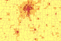 Map of Indiana Showing census blocks, ethnicity, and population.